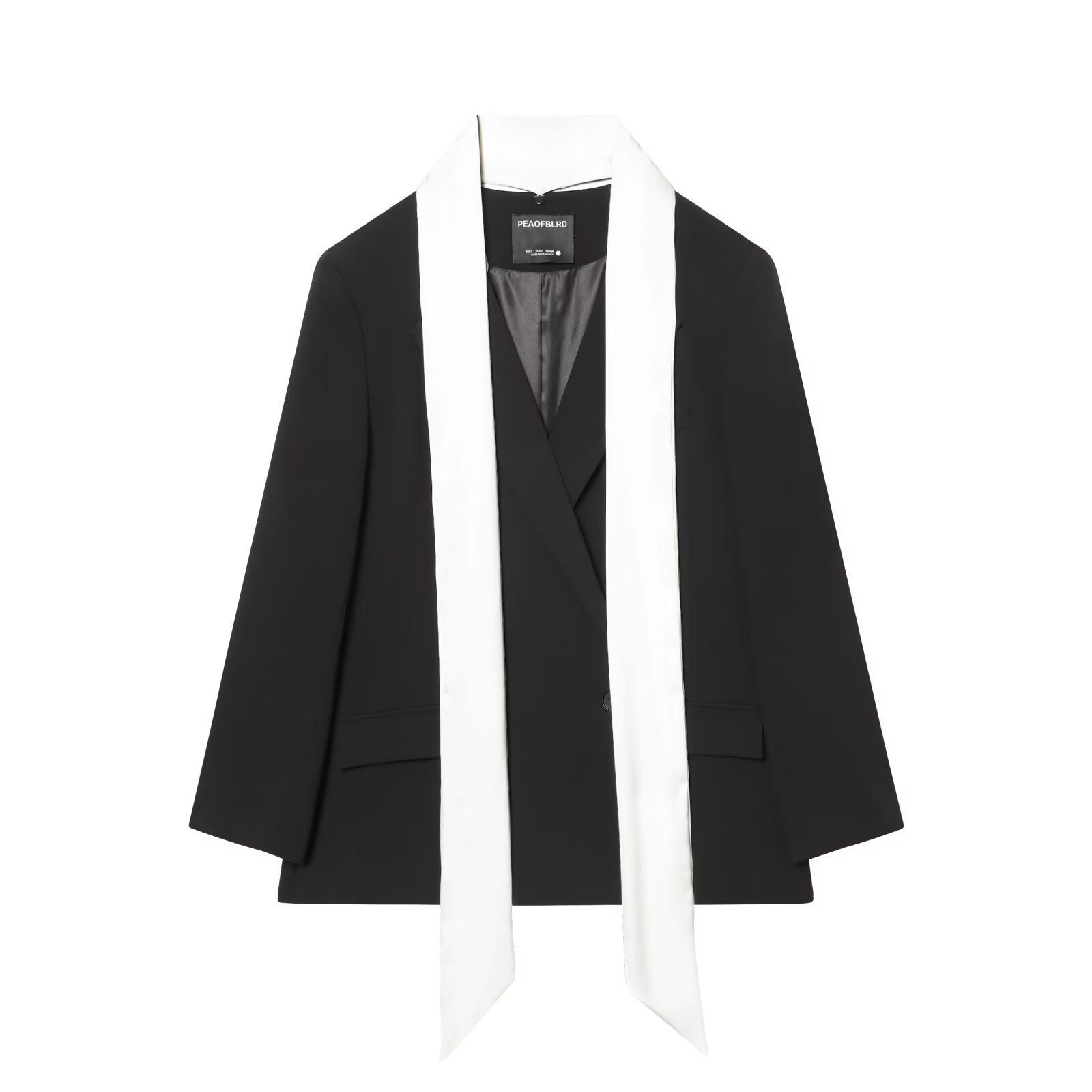 Veste blazer à blocs de couleurs pour femme avec écharpe - Vêtements d'extérieur tendance et décontractés KUN-00008