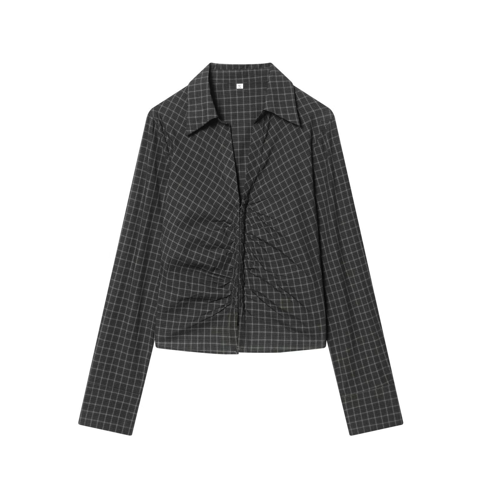 Women's Plaid Ruched Slim-Fit Top KUN-00038