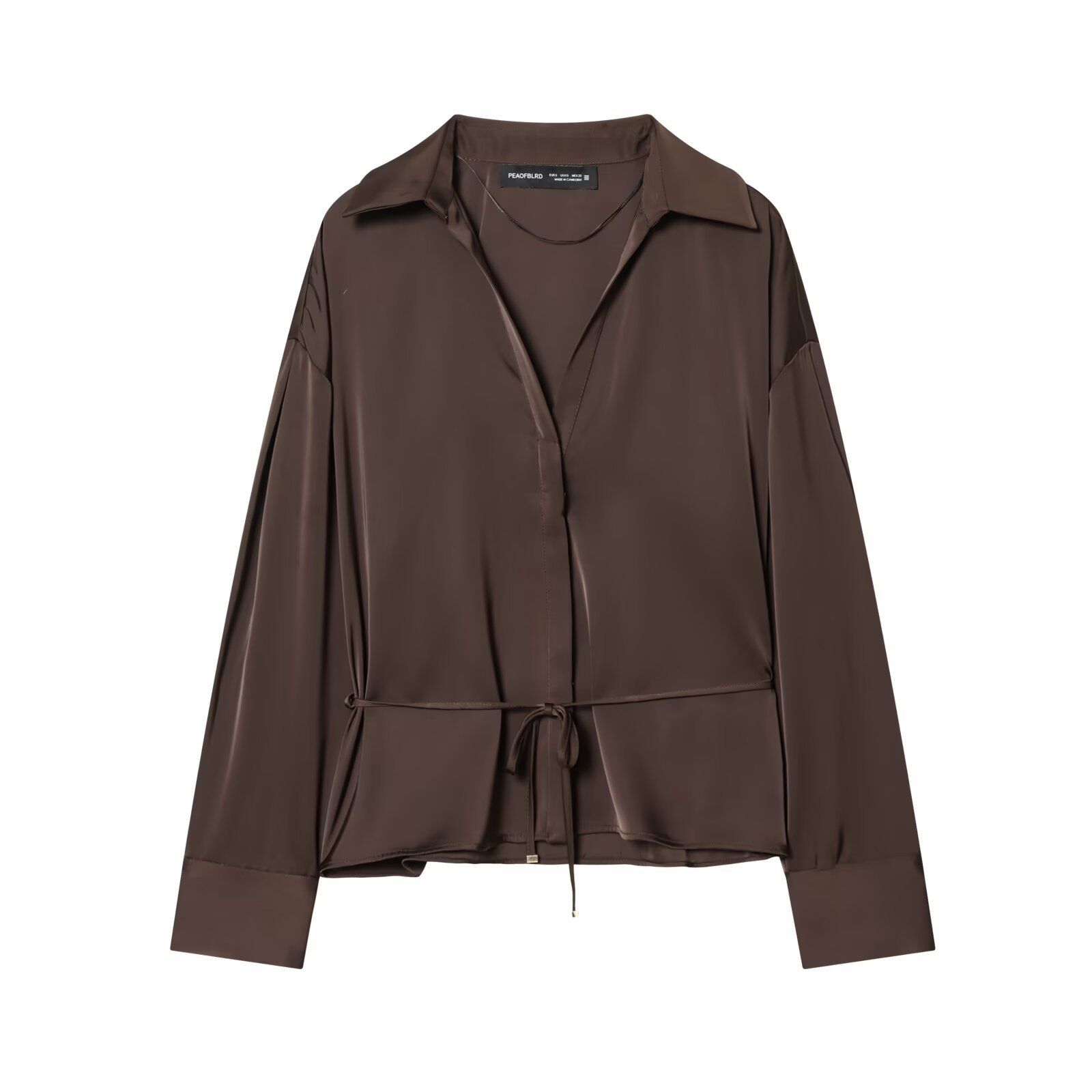 Satin Blouse with Belt - European Chic Women's Shirt KUN-00040