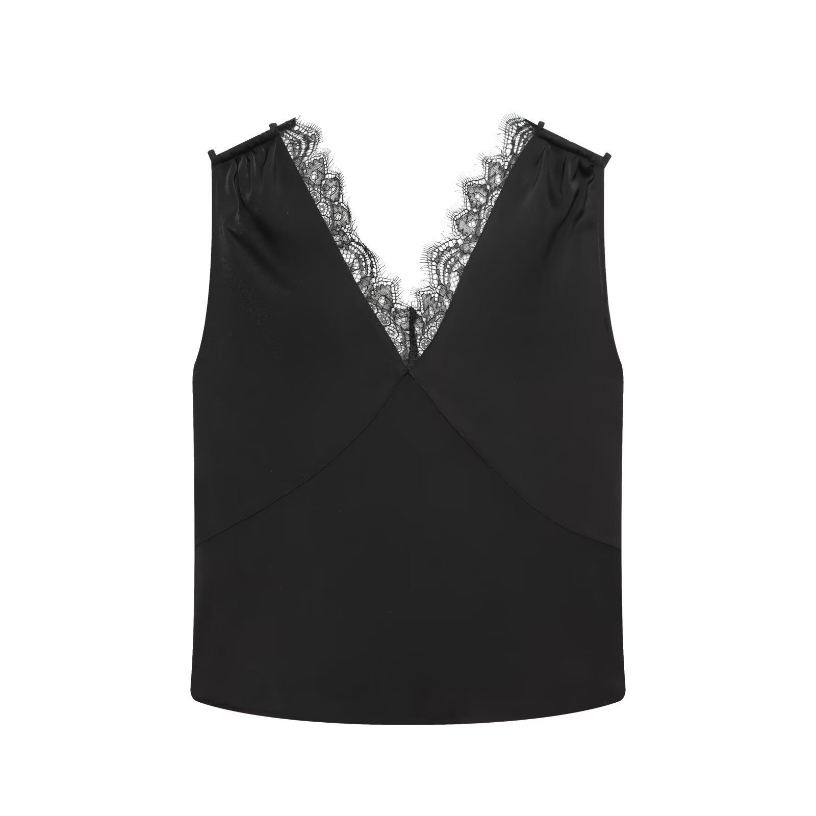 Conjunto de top con ribete de encaje y falda asimétrica de encaje para mujer KUN-00012