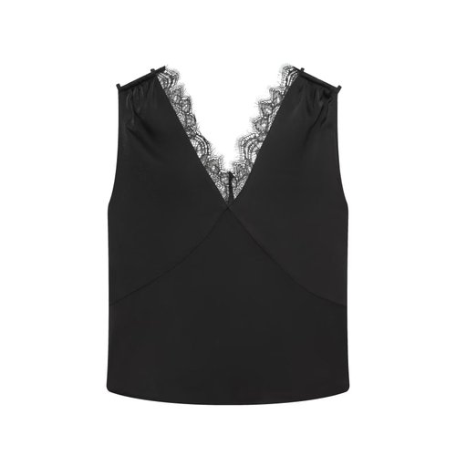 Damestop met kanten afwerking en asymmetrische kanten rok set KUN-00012