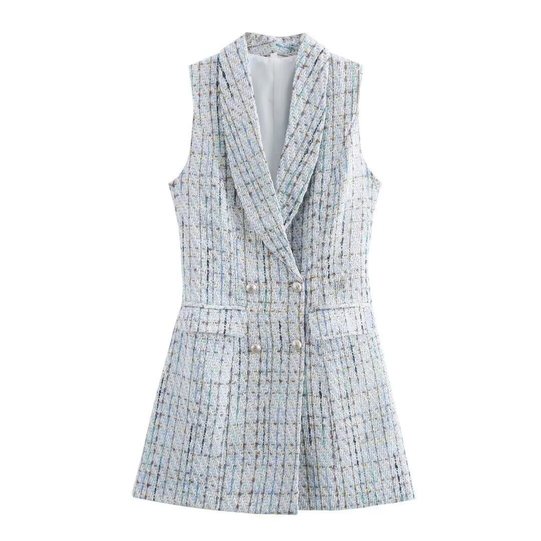 Tweed Vest Dress Classic Fashion Sleeveless KUN-00152