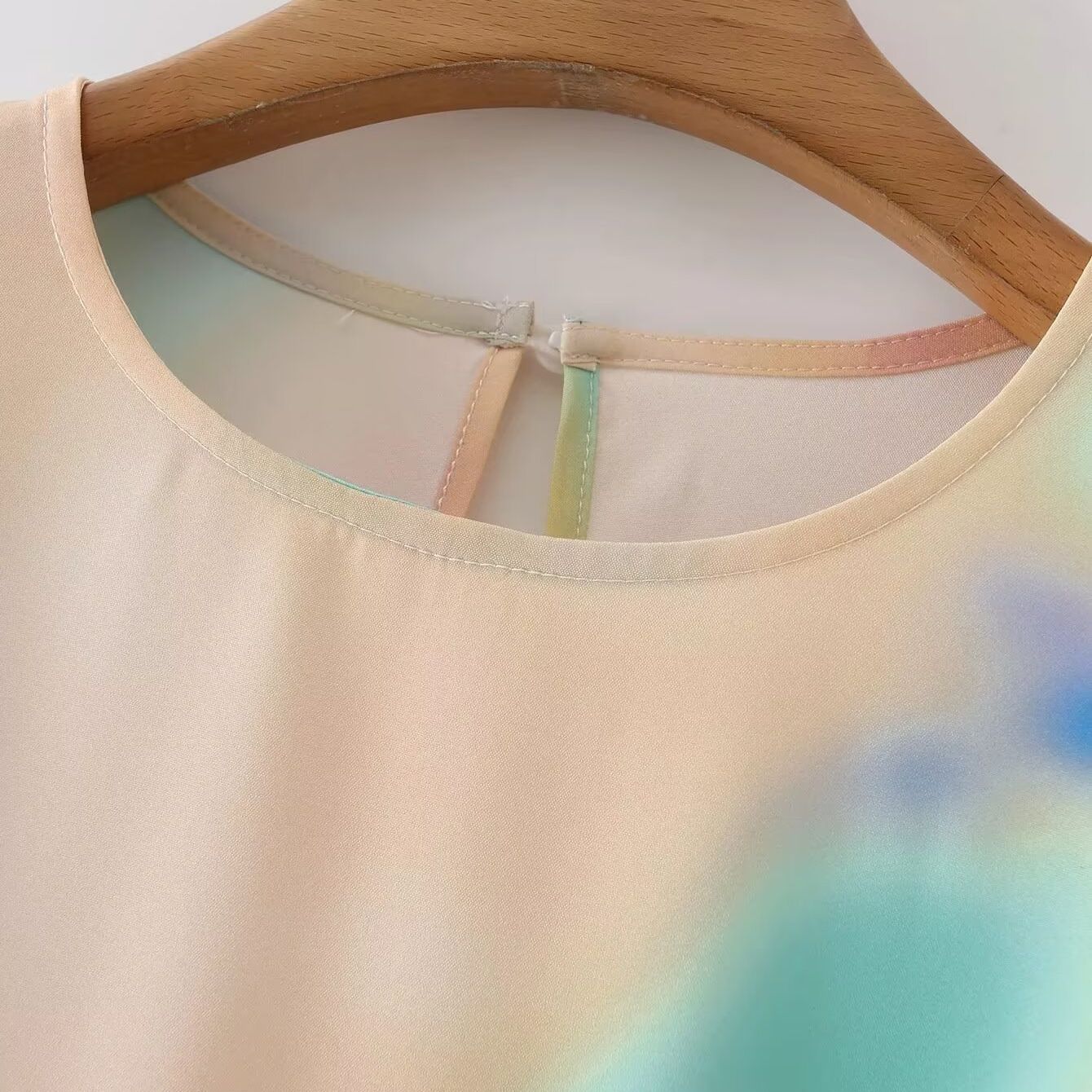 Linen Watercolor Print Dress with Waist Tie KUN-00063