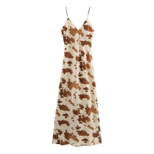 Silk Satin Printed Dress Classic Versatile KUN-00009