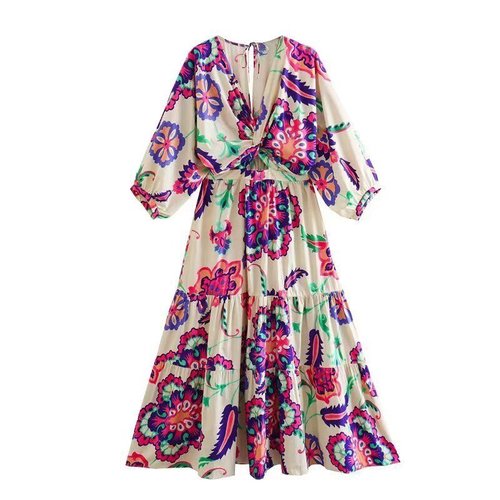 Cotton Poplin Dress Elegant Casual Floral Print KUN-00027