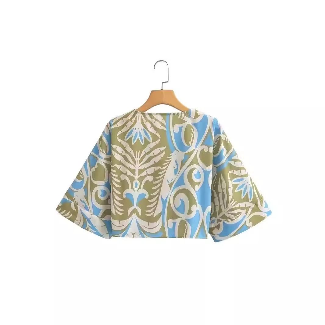 Damestop en rokset met bloemenprint - Europese stijl KUN-00001