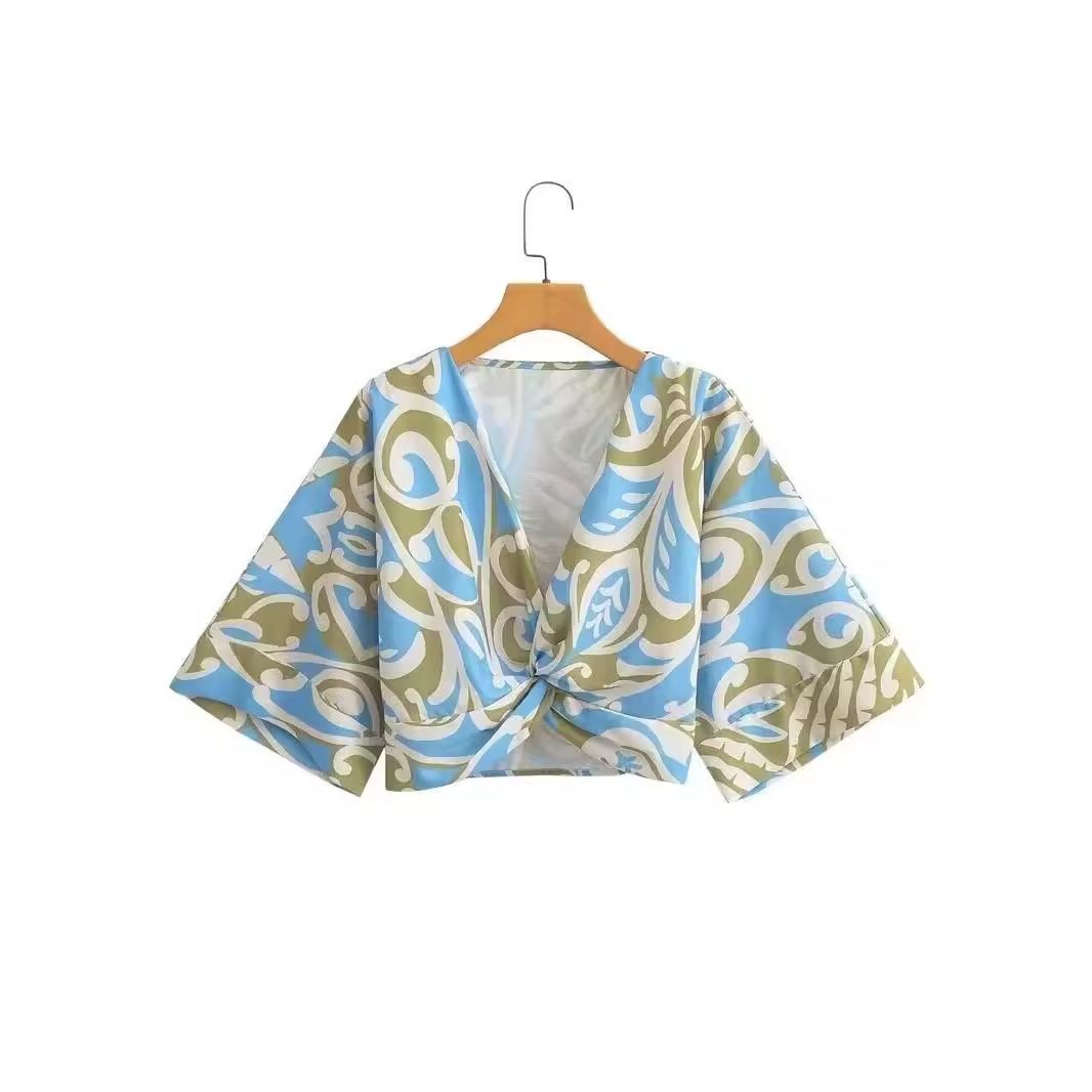 Damestop en rokset met bloemenprint - Europese stijl KUN-00001