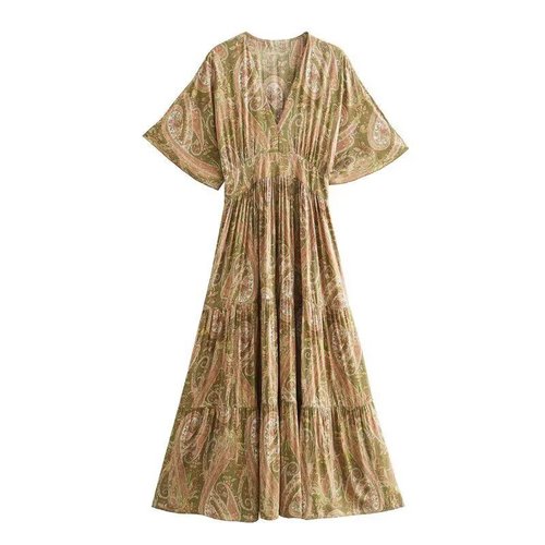 Paisley Print Midi Dress Classic Versatile KUN-00012