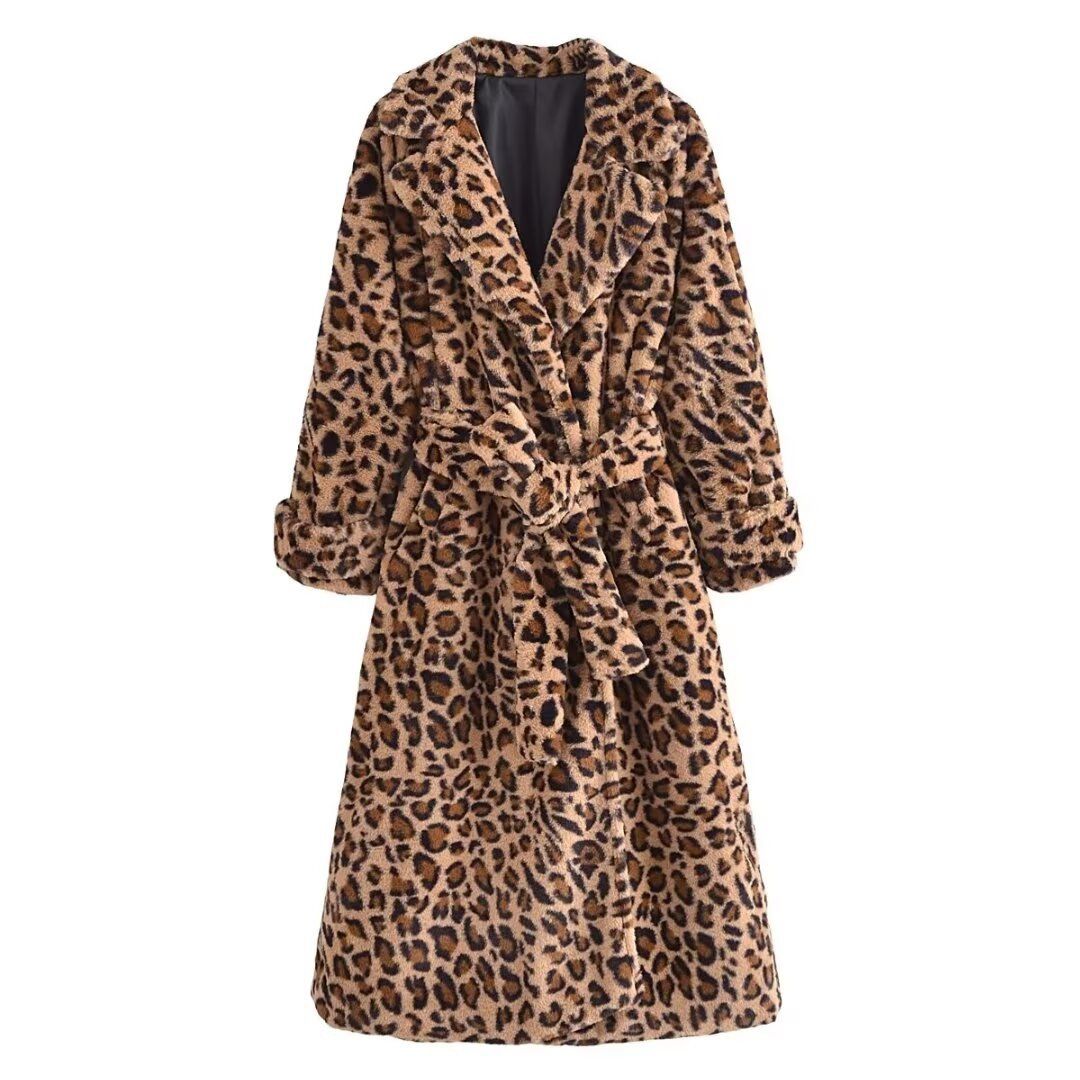 Leopard Print Lapel Coat Classic Fashion Outerwear KUN-00001