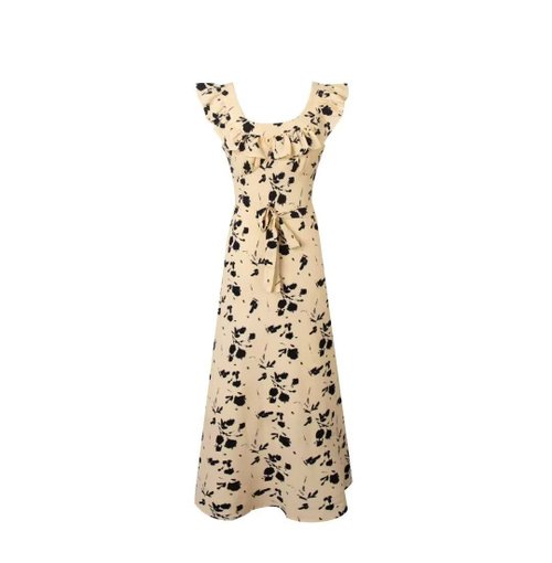 Ruffle Floral Print Dress - European Style Classic KUN-00022