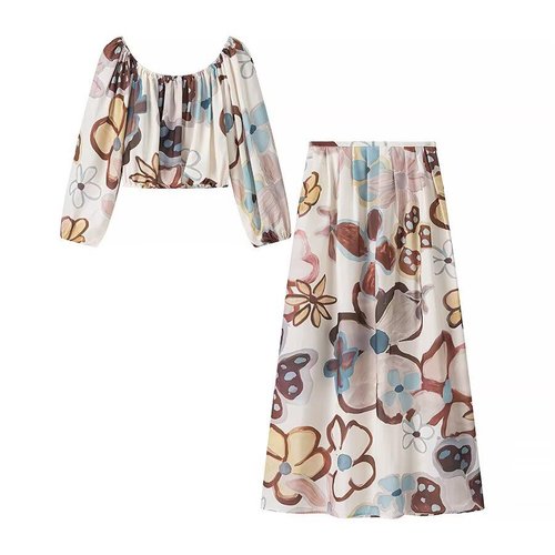 Damesoutfit met bloemenprint, trendy klassieke set KUN-00011