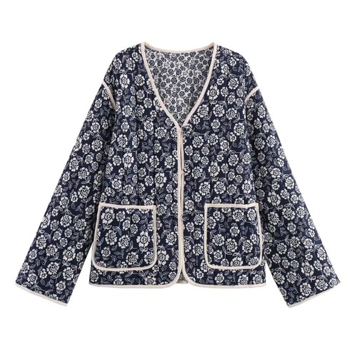 Chaqueta reversible de algodón con estampado - Elegante prenda exterior para mujer KUN-00020