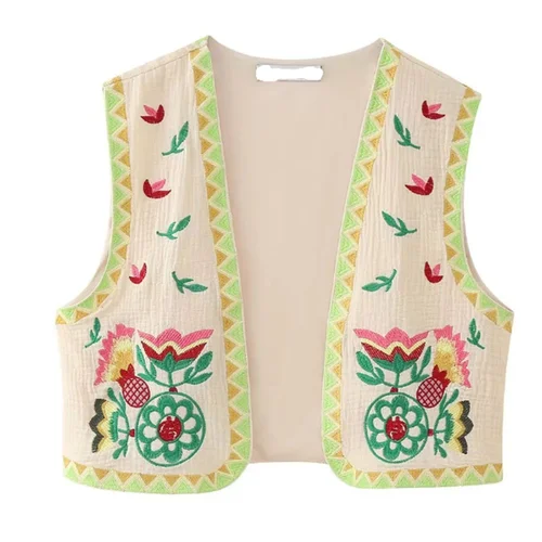 Gilet ricamato, elegante top senza maniche da donna KUN-00006