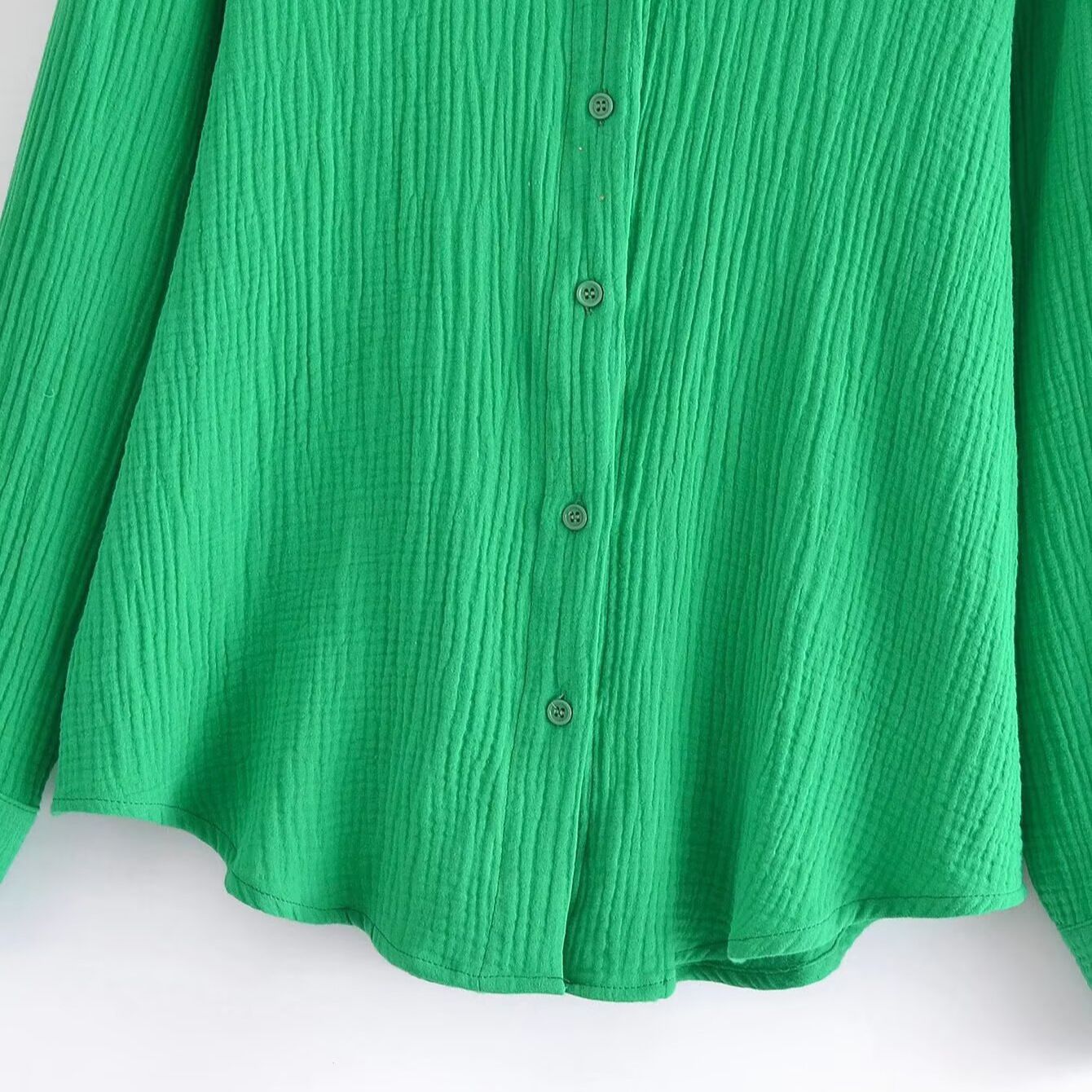 Chemise à manches longues en popeline de coton avec col à volants KUN-00015