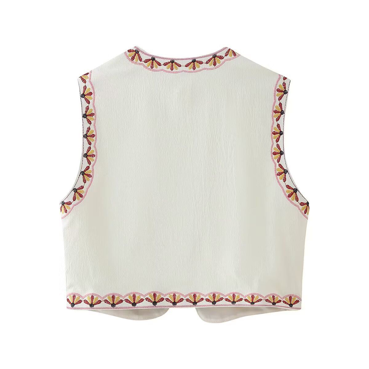 Top corto ricamato, gilet classico KUN-00004