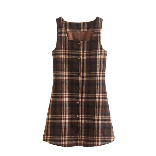 Women's Plaid Dress Vintage Mori Style Classic KUN-00009