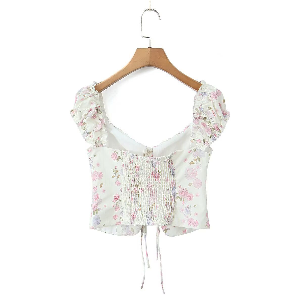 Top à nouer sur le devant à imprimé floral - Style français vintage KUN-00037