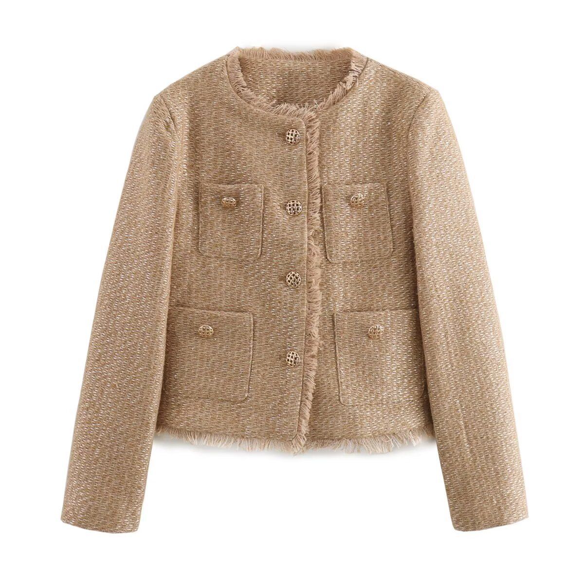 Cropped Tweed Jacket - Sparkly Casual Outerwear KUN-00016