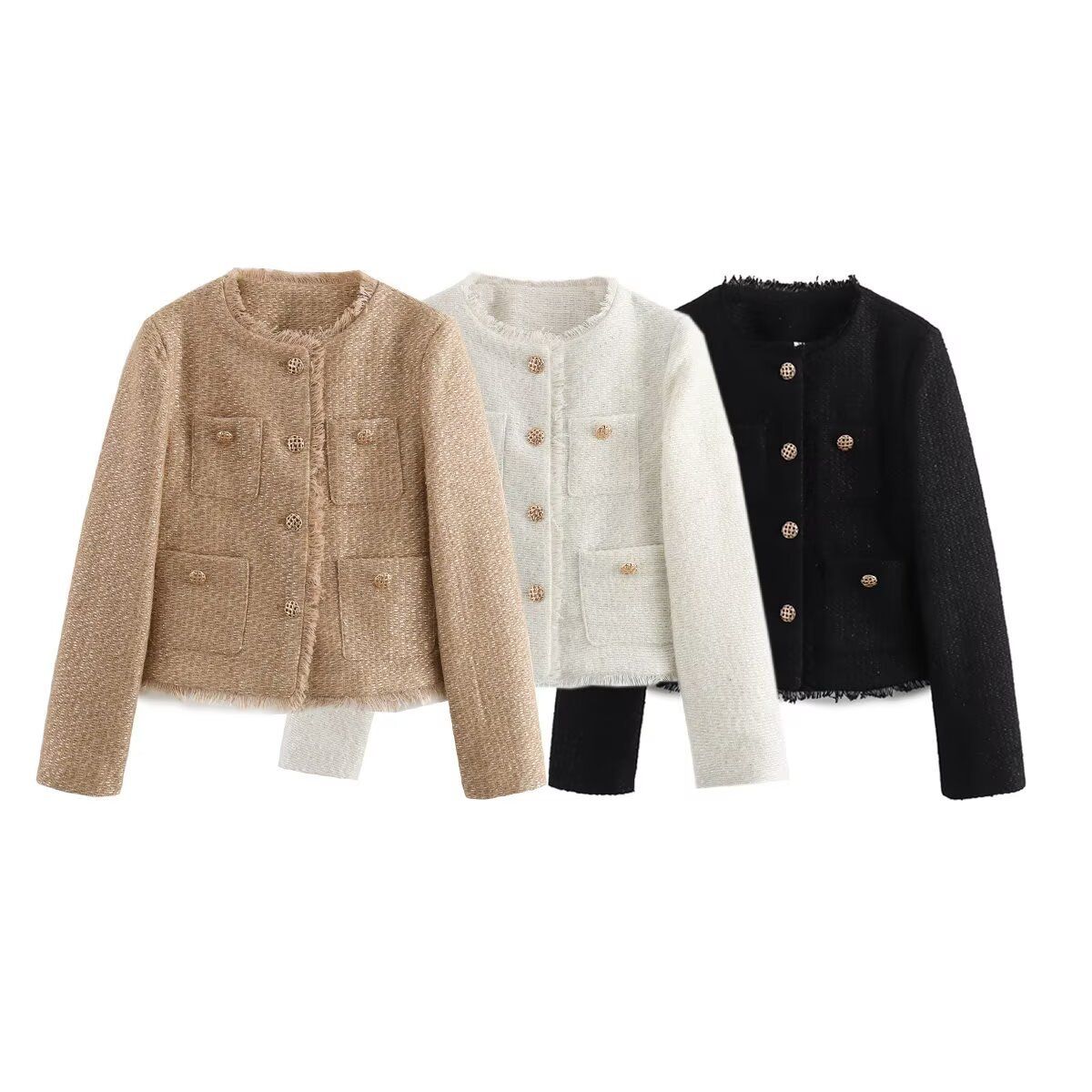 Cropped Tweed Jacket - Sparkly Casual Outerwear KUN-00016