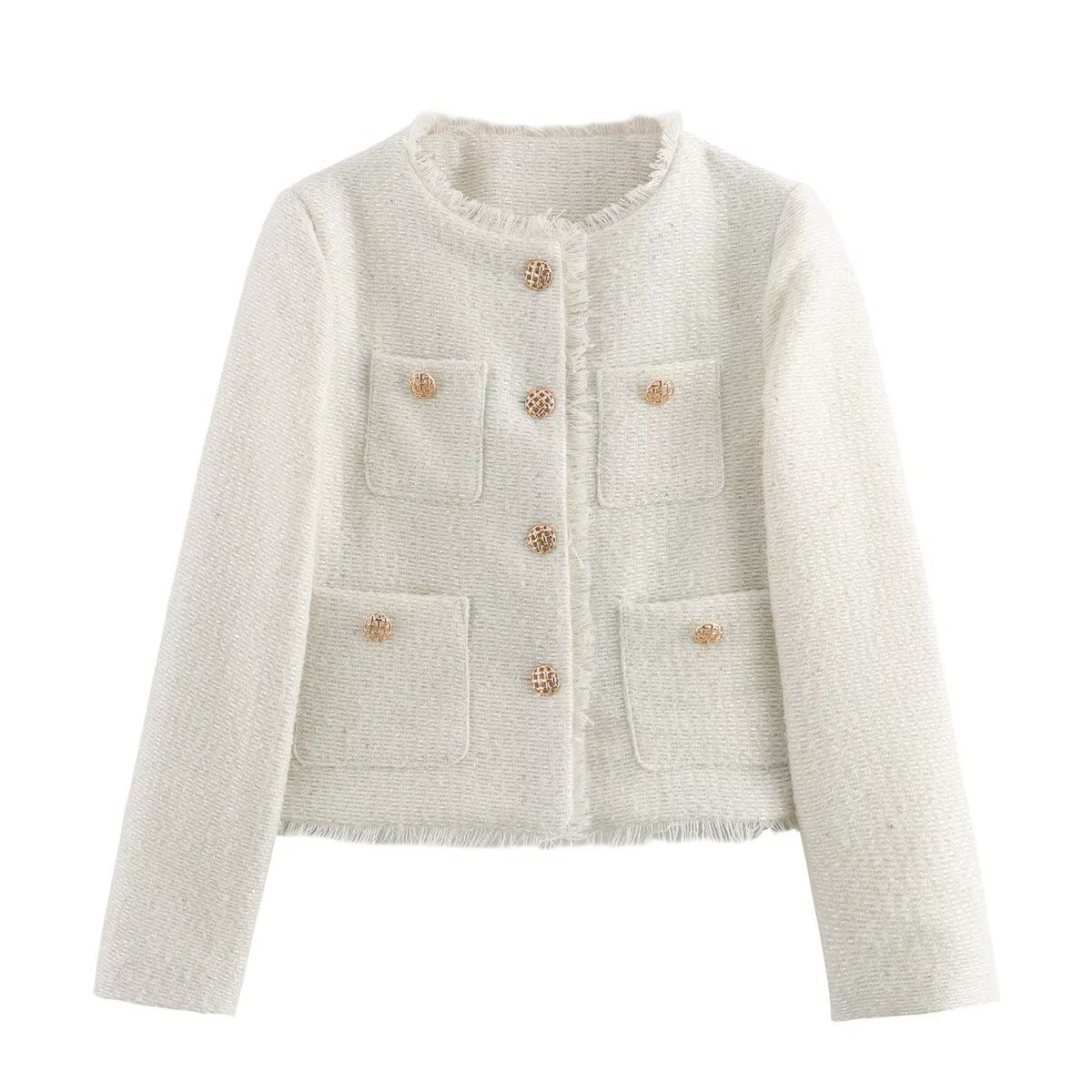 Cropped Tweed Jacket - Sparkly Casual Outerwear KUN-00016