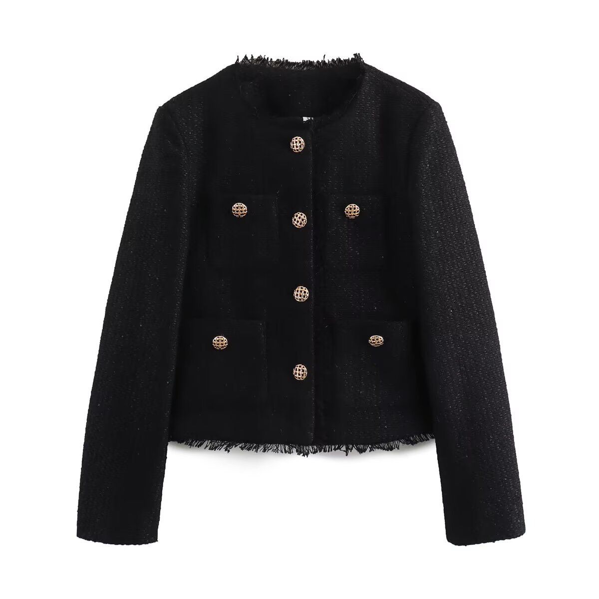 Cropped Tweed Jacket - Sparkly Casual Outerwear KUN-00016