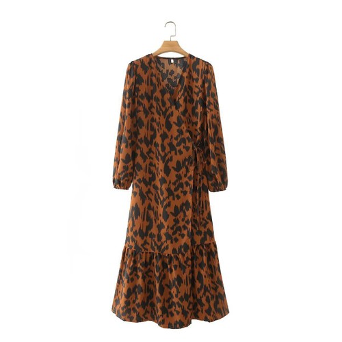 Leopard Print Kimono Dress Long Sleeve - Stylish Women's KUN-00149