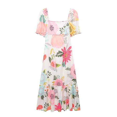 Women's Floral Embroidered Casual Dress Elegant Classic KUN-00100