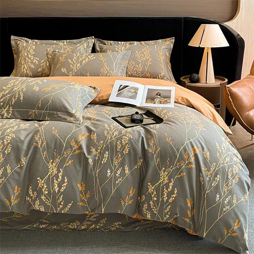 Set di biancheria da letto premium a 4 pezzi con stampa floreale - Copripiumino in morbido cotone