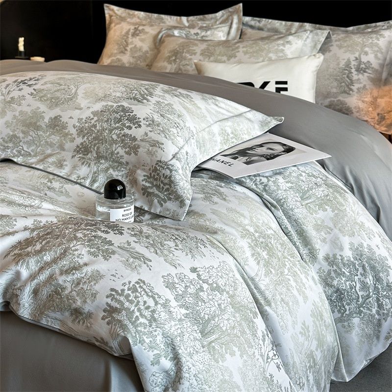 Premium Cotton Floral Print 4-Piece Bedding Set - Soft Botanical Duvet Cover