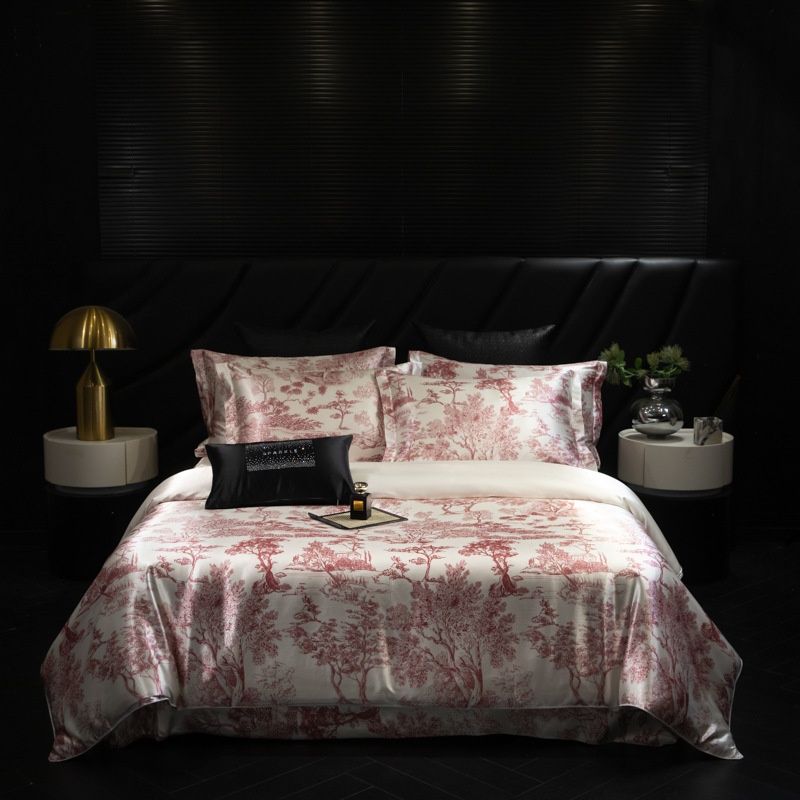 Premium Mulberry Silk 4-Piece Bedding Set - Premium Printed Duvet Cover