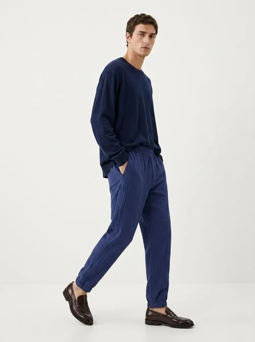 Pantaloni da jogging da uomo in misto cotone/lino - Pantaloni casual con elastico in vita