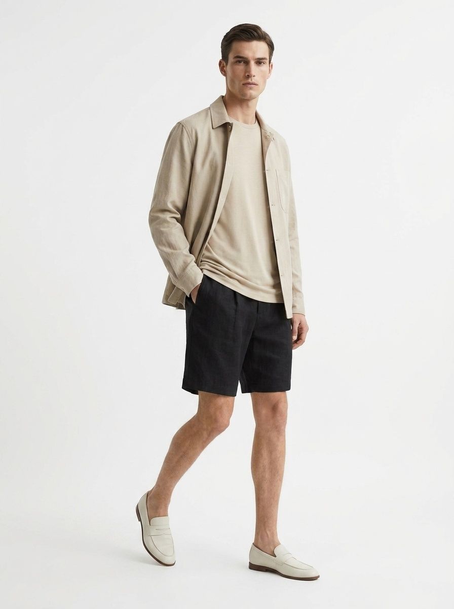 Pantaloncini da uomo con coulisse, in misto 70% lyocell e 30% lino - Comodi e casual per l'estate.
