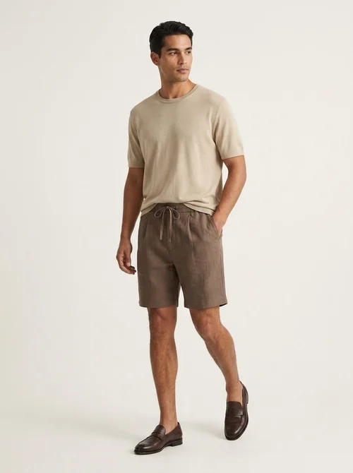 Short homme en mélange 70 % lyocell et 30 % lin, avec cordon de serrage - Confort décontracté pour l'été