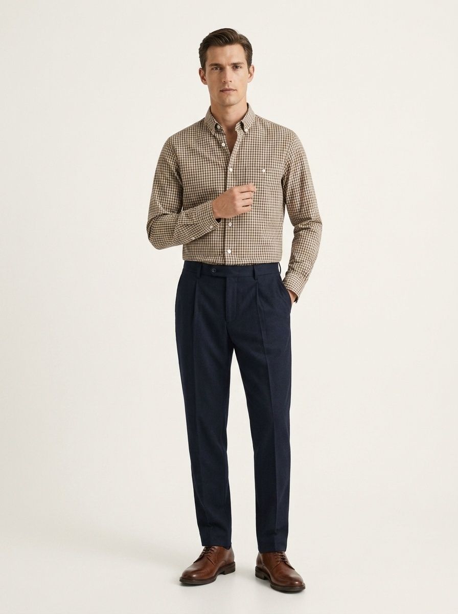 Camicia da uomo classica a quadri a maniche lunghe con bottoni