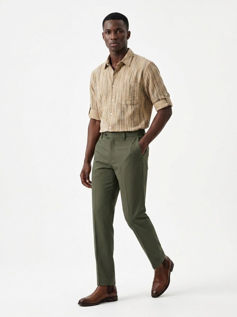 Camicia da uomo a maniche corte a righe, vestibilità casual.