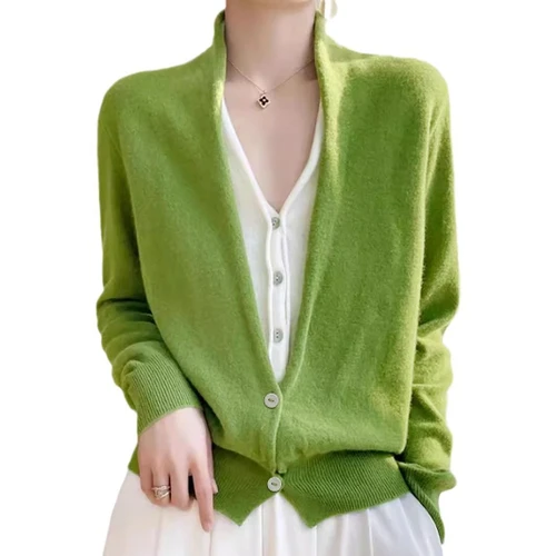 Cotton Knit Cardigan Women Long Sleeve Solid Color SSU-00106