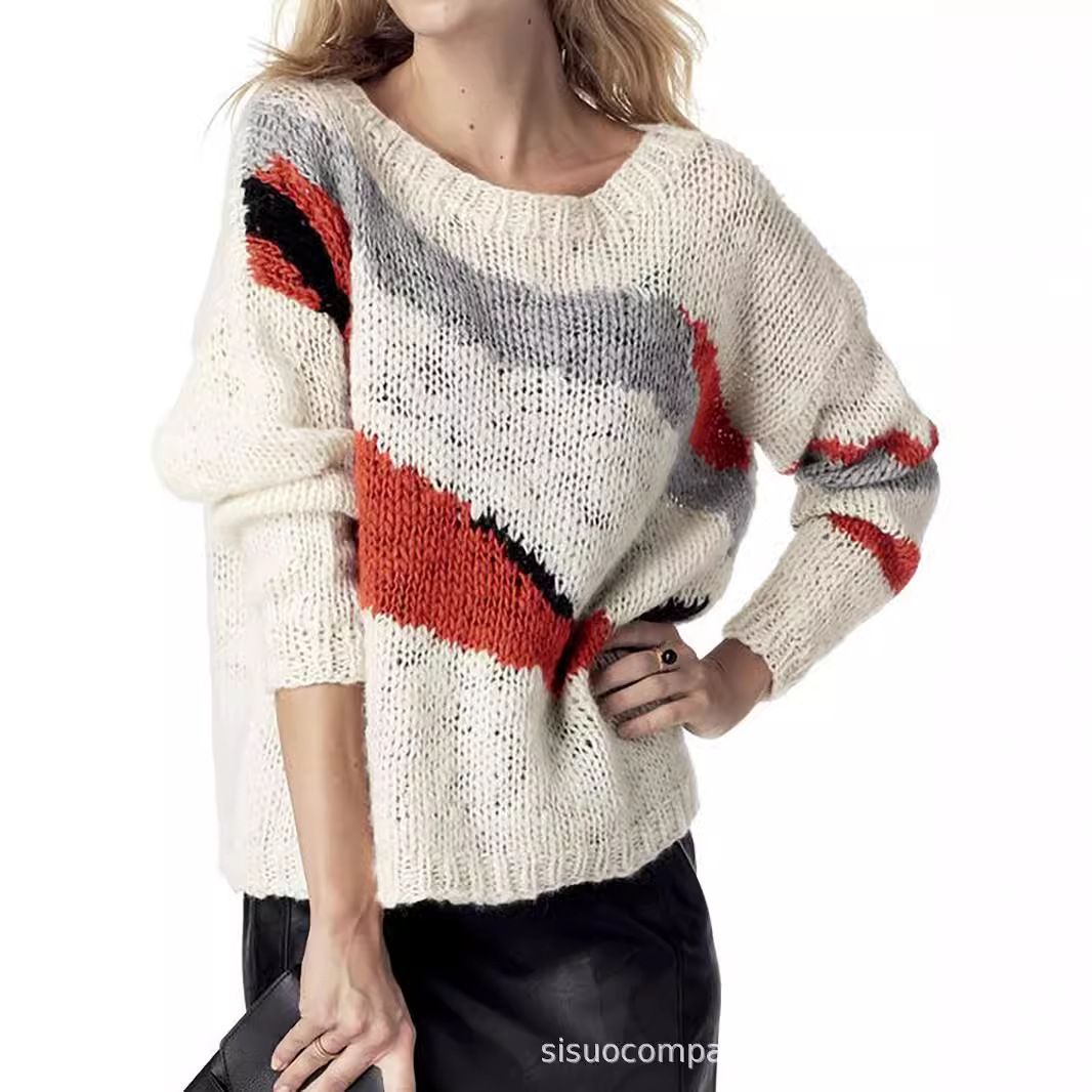 Women's Crew Neck Long Sleeve Sweater - Casual Knit Pullover SSU-00120