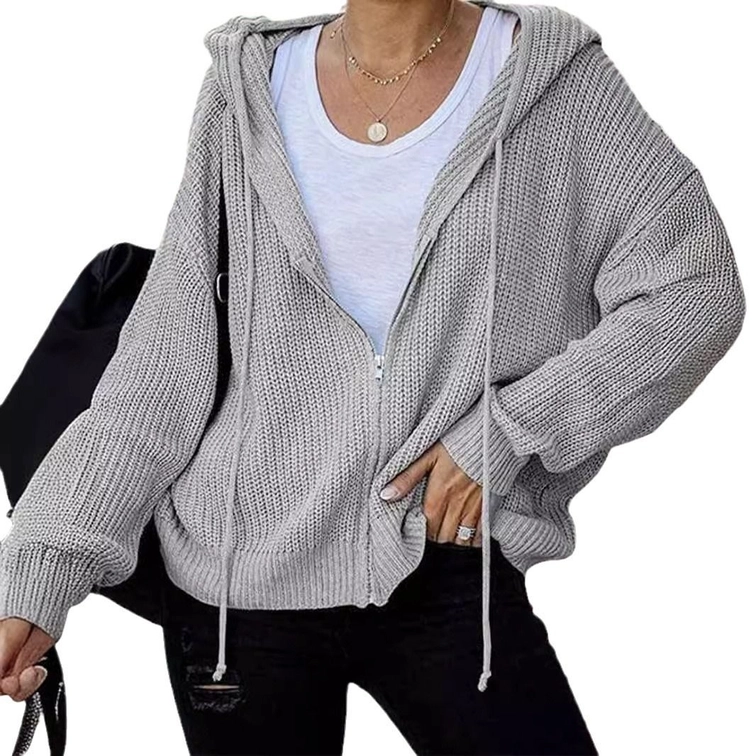 Women's Knit Zip-Up Hoodie Sweater Casual Spring Autumn Outwear SSU-00097
