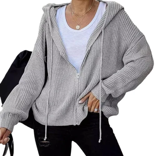 Felpa con cappuccio e zip da donna in maglia, casual, per primavera e autunno, modello SSU-00097