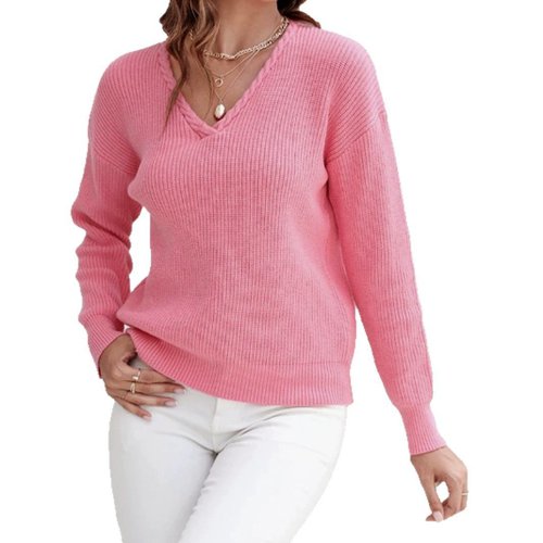 Suéter de punto para mujer, liso, con textura acanalada, primavera y otoño SSU-00126