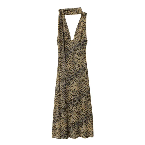 Animal Print Scarf Dress - Versatile Midi Sundress KUN-00079