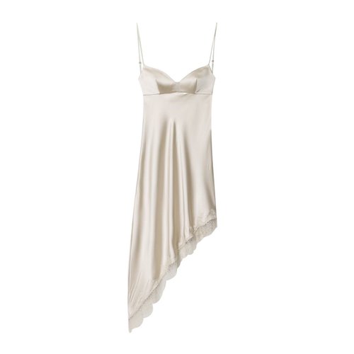 Lace Satin Dress Versatile European Style KUN-00075