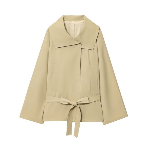 Conjunto de gabardina y pantalón corto plisado para mujer con cinturón KUN-00010
