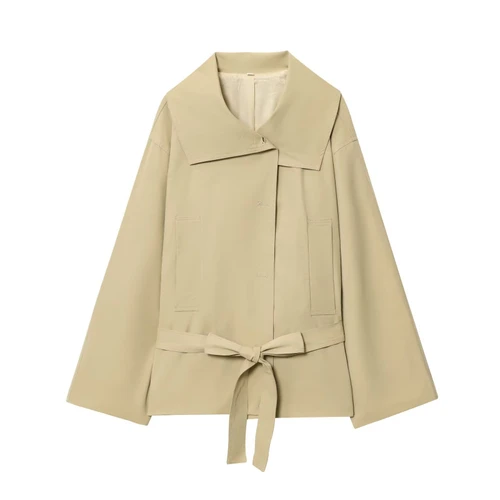 Women's Trench Coat & Pleated Shorts Set with Belt KUN-00010