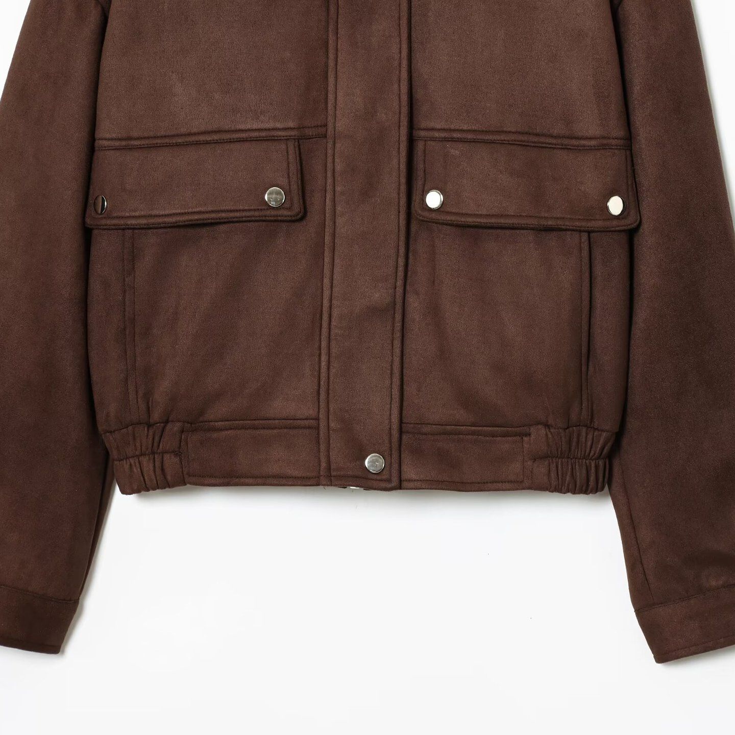 Faux Suede Bomber Jacket with Pockets KUN-00271