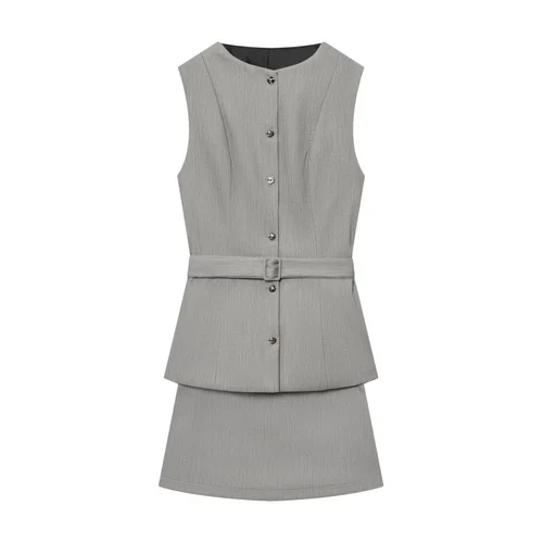 Crepe Mini Dress Two-Piece Look - Versatile European Style KUN-00092