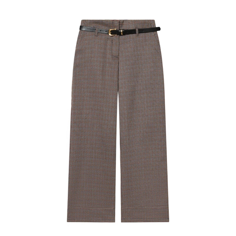 Houndstooth Belted Pants - Chic European Style KUN-00030