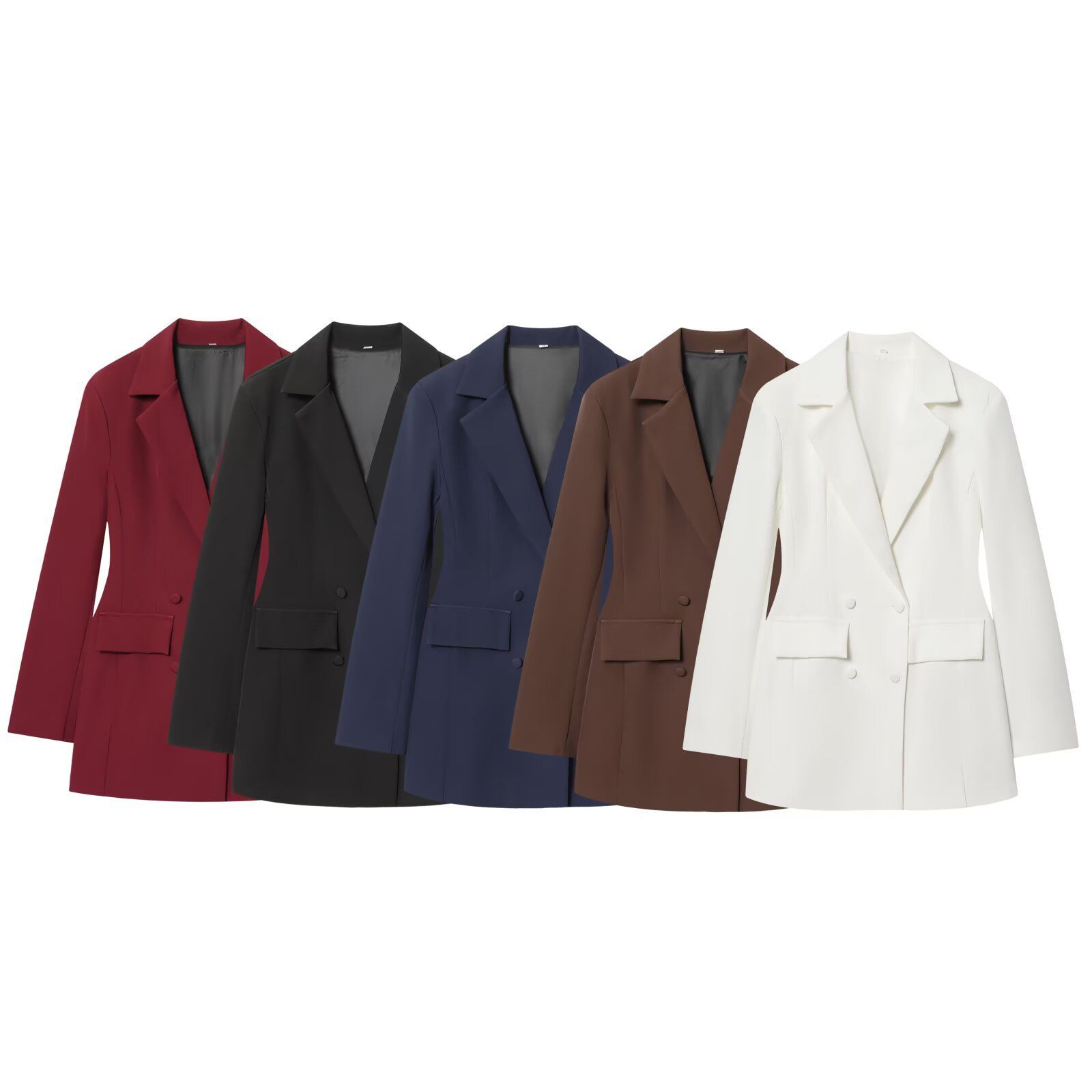 Vestido blazer liso de manga larga para mujer - Cintura fruncida KUN-00011