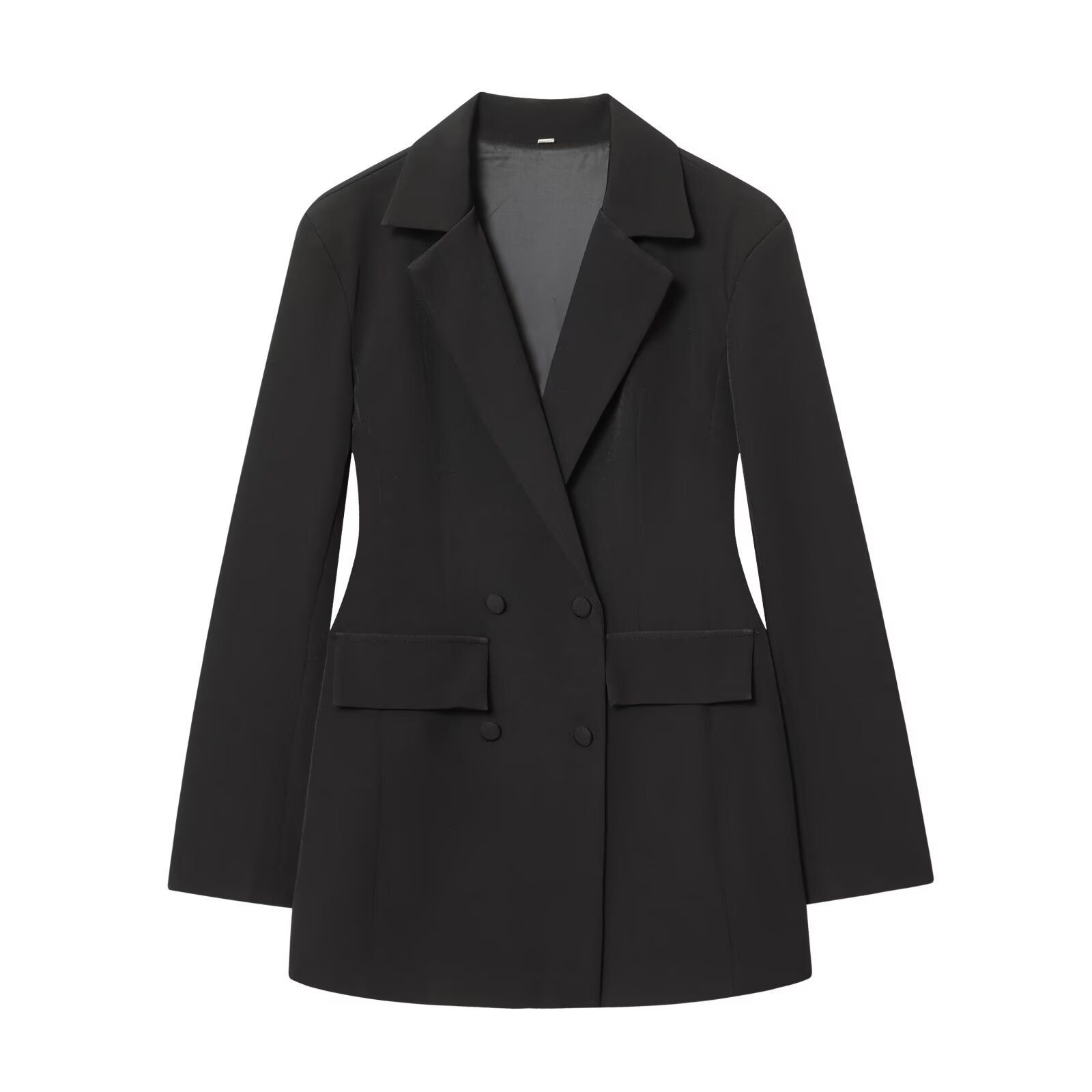 Vestido blazer liso de manga larga para mujer - Cintura fruncida KUN-00011