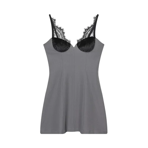 Lace Bodycon Cami Dress - Eyelash Trim V-Neck KUN-00048